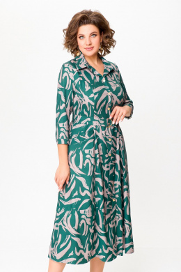 Платья Swallow 784.2 изумруд/принт"бежевая_абстракция"