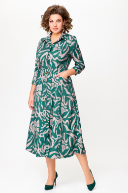 Платья Swallow 784.2 изумруд/принт"бежевая_абстракция"