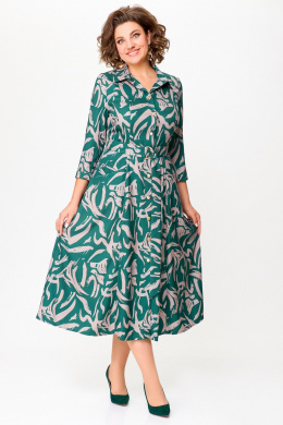 Платья Swallow 784.2 изумруд/принт"бежевая_абстракция"