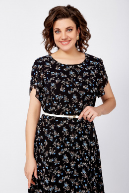 Платья Swallow 814 черный/бежево-голубые_цветы