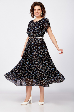 Платья Swallow 814 черный/бежево-голубые_цветы