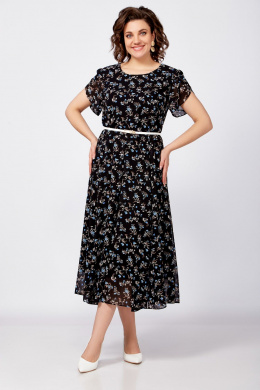 Платья Swallow 814 черный/бежево-голубые_цветы