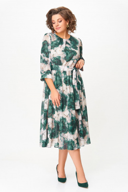 Платья Swallow 870.1 пудровый-принт/изумрудные_цветы