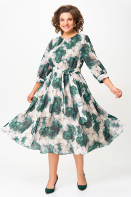 Платья Swallow 870.1 пудровый-принт/изумрудные_цветы