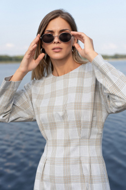 Платья SILVERSPICE S-5536 клетка_серо-голубой