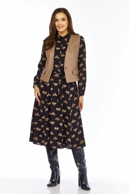 Комплекты с платьем Милора-стиль 1380/1 черный+капучино_пчелы