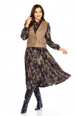 Комплекты с платьем Милора-стиль 1380/1 черный+капучино_штрихи
