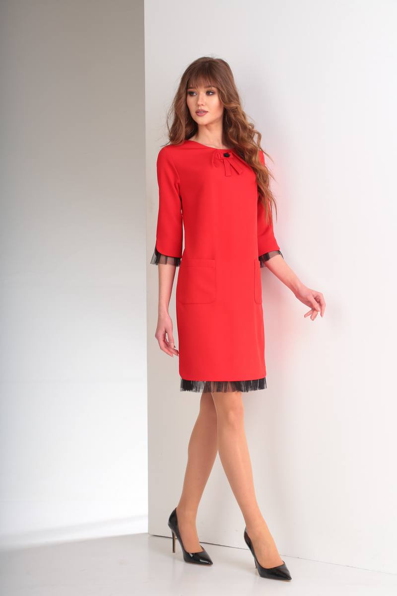 Платье TVIN 7390 красный+черная_отделка