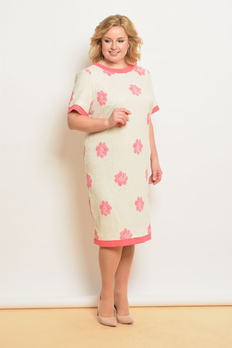 Платья Lady Style Classic 1427 молочный+розовые_цветы