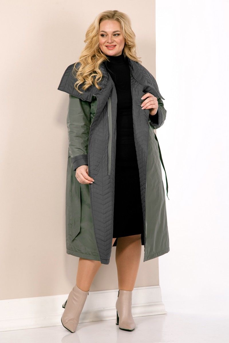 Женское пальто Shetti 2113 хаки+графит