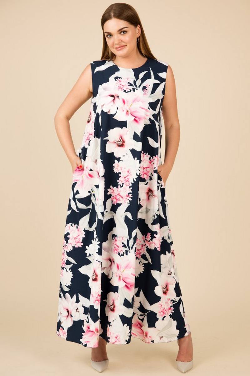 Платье Teffi Style L-1390 лилии_на_синем