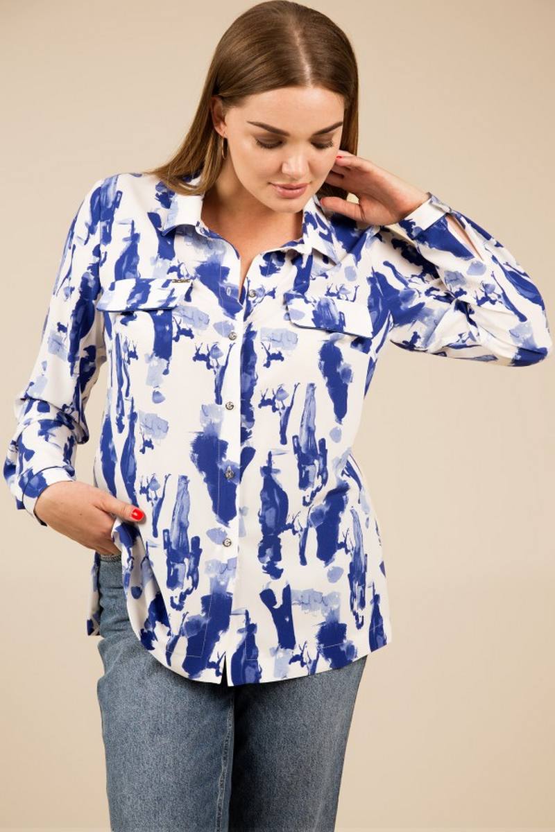 Блузы Teffi Style L-1426 синий_+_белый