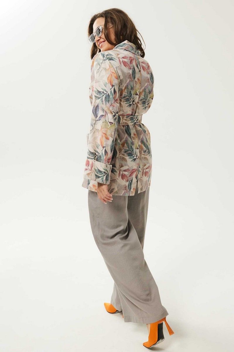 Брючный костюм Mislana С946 цветы+серый