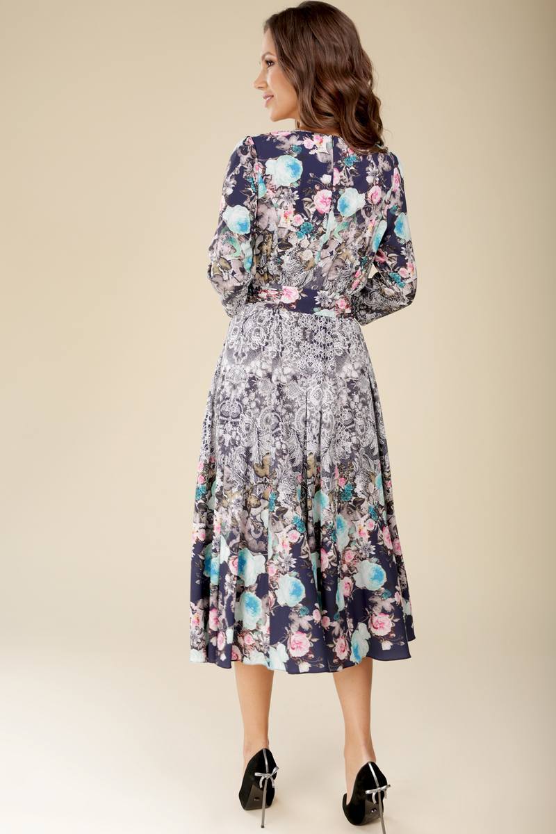 Платье с поясом Teffi Style L-1217 бирюзовые_цветы