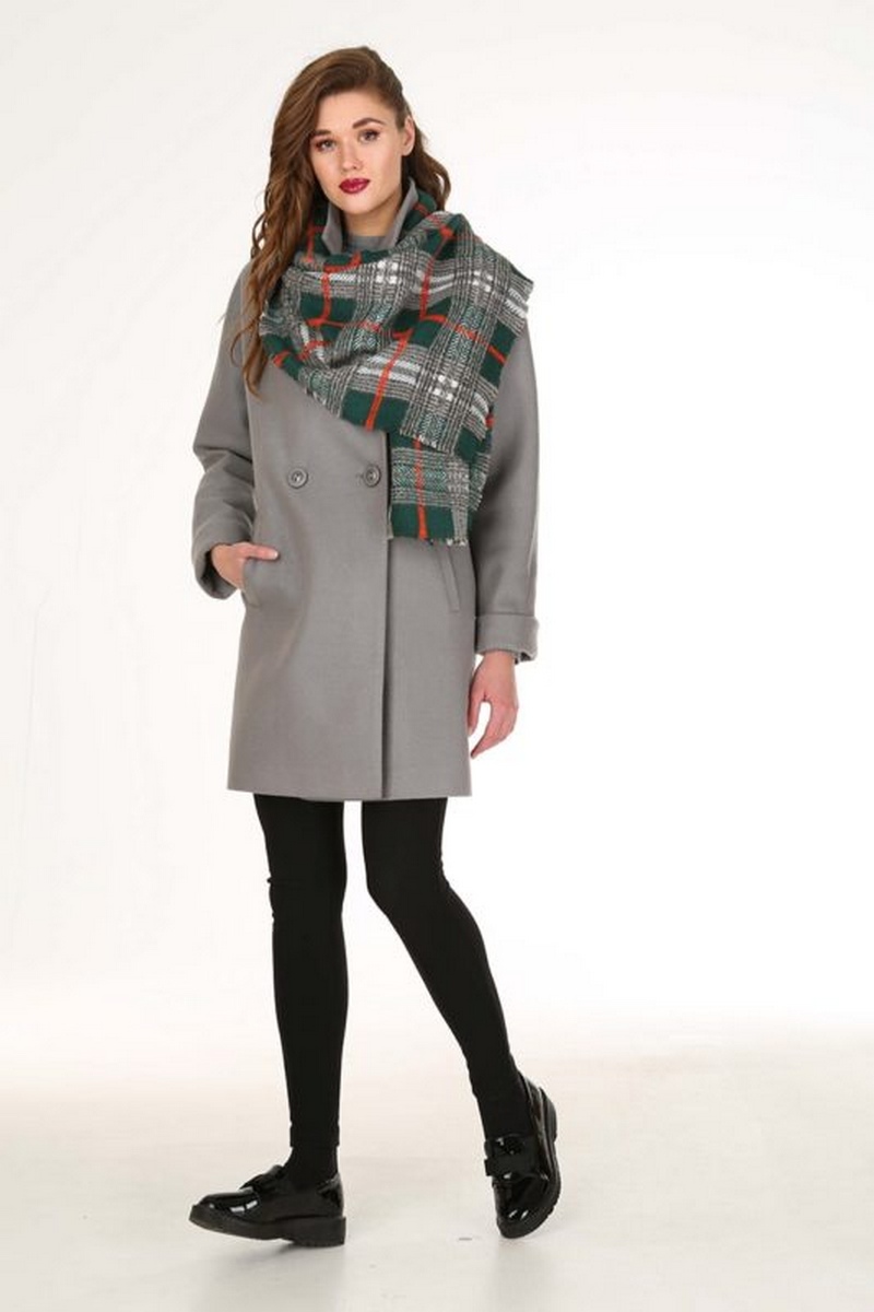 Женский комплект с пальто Диомант 1141 серый+шарф