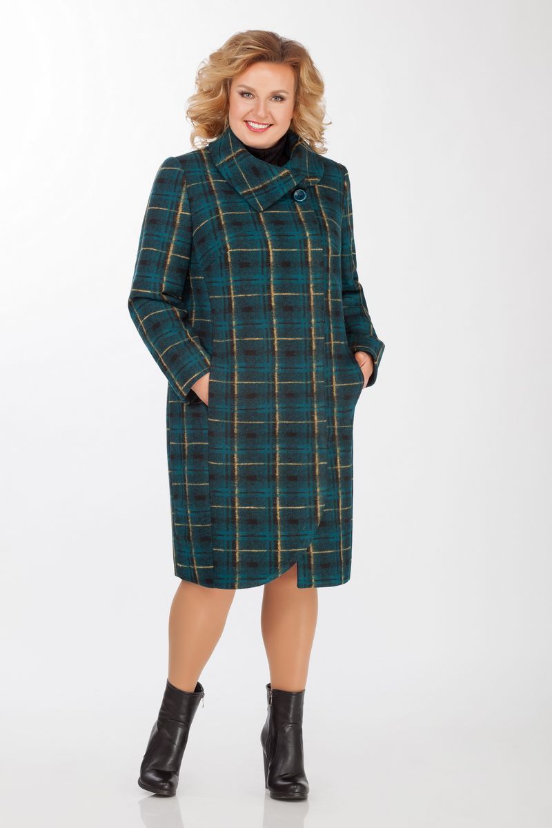 Женское пальто LaKona 1117-1 бирюза+горчица