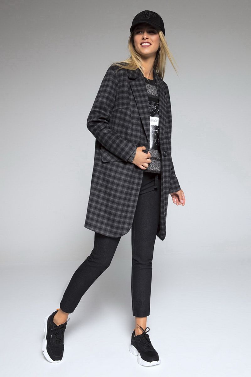 Женское пальто LaVeLa L70012 черный/клетка