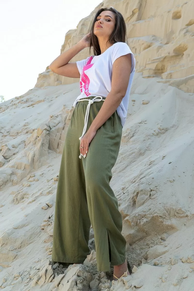 Green flowy pants outfit sale