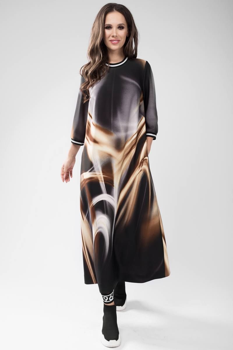 Платье Teffi Style L-1432 коричневые_разводы