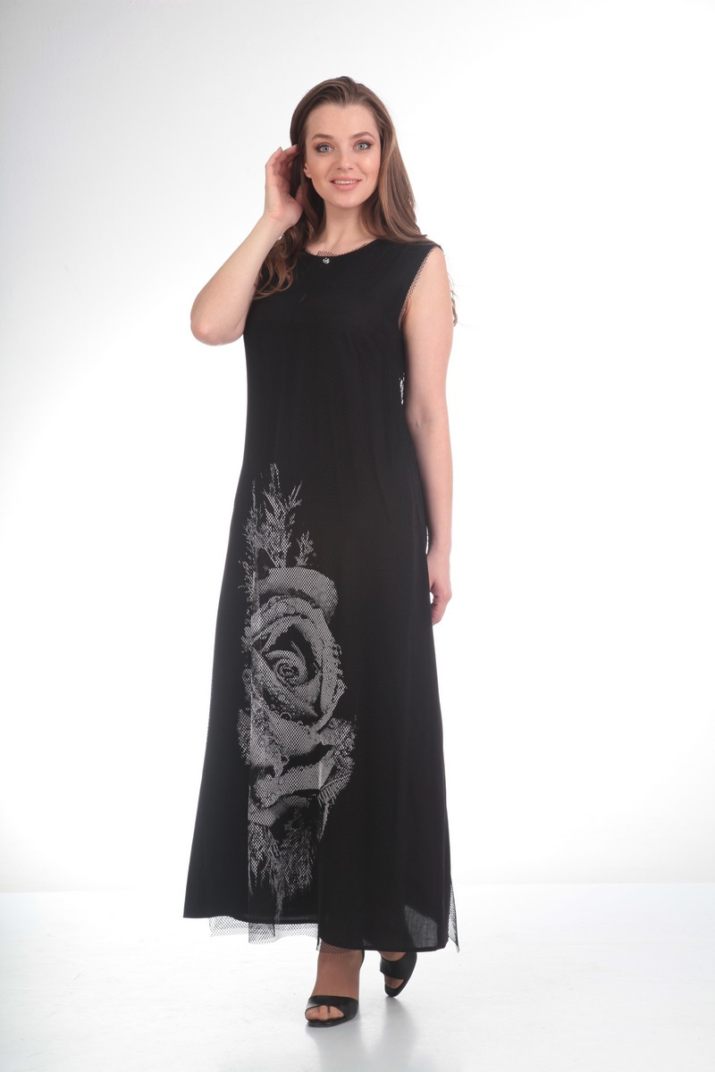 Платье Диомант 1183 черный+сер.цветок