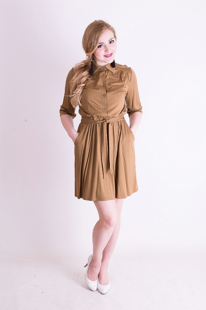 Платье с поясом Mita ЖМ653 коричневый