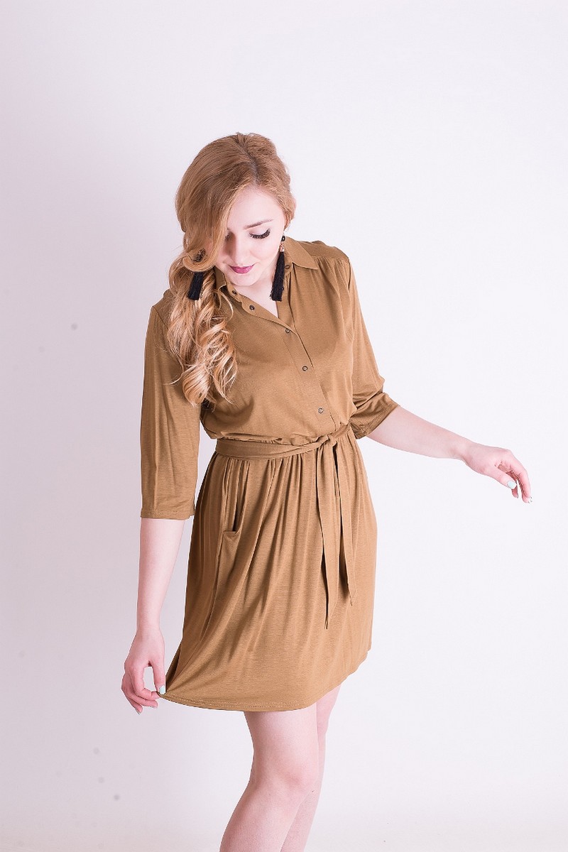 Платье с поясом Mita ЖМ653 коричневый