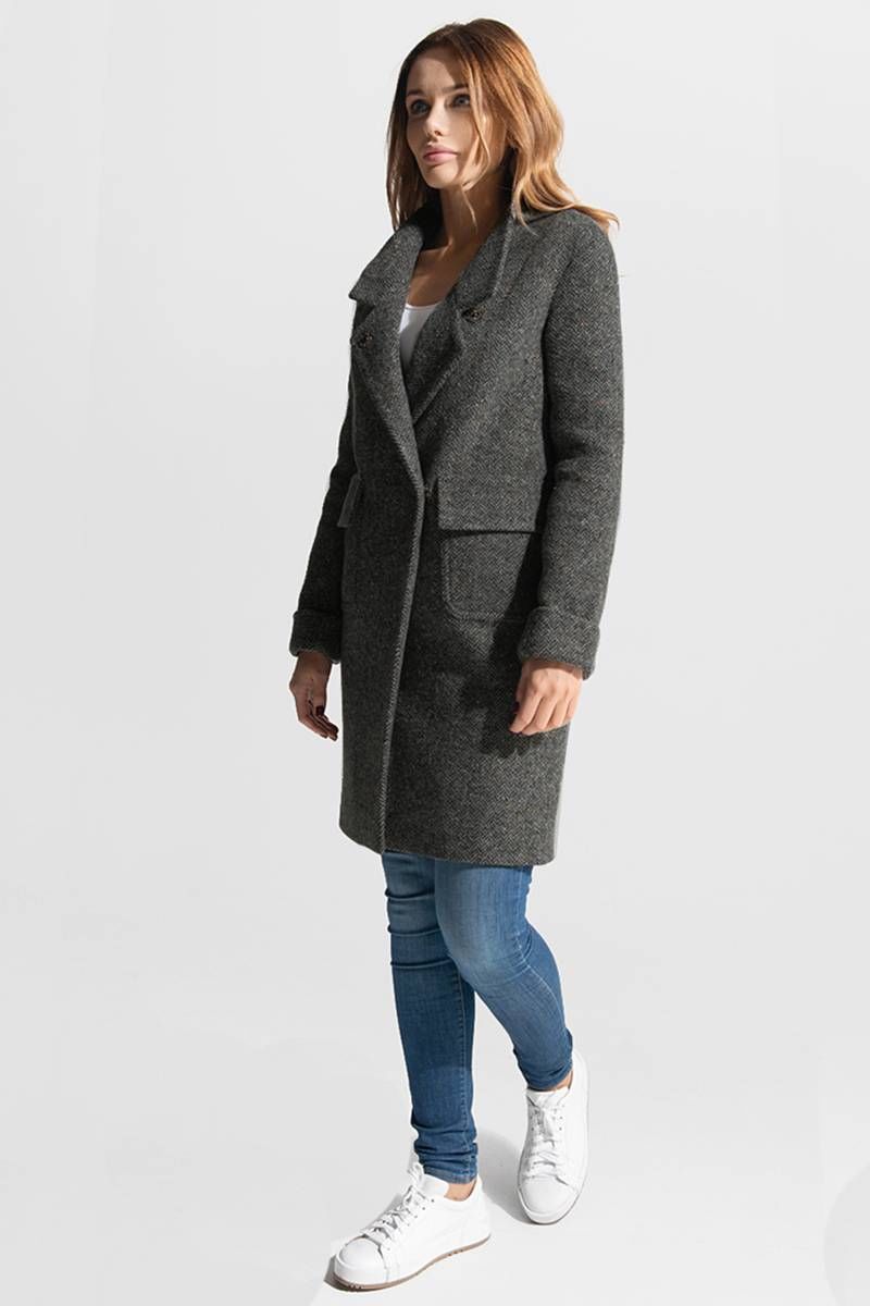 Женское пальто Gotti 160-13у серый-в-цветную-точку