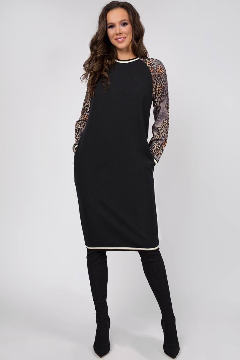 Платье Teffi Style L-1452 черный_-коричневый_муссон
