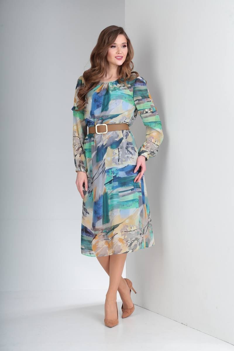 Платье с поясом TVIN 8091 акварель