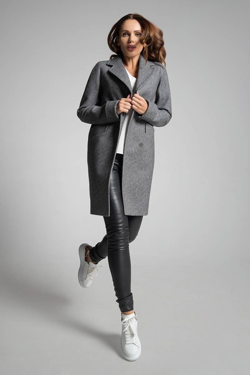 Женское пальто Gotti 171-17 серо-коричневая "елочка"