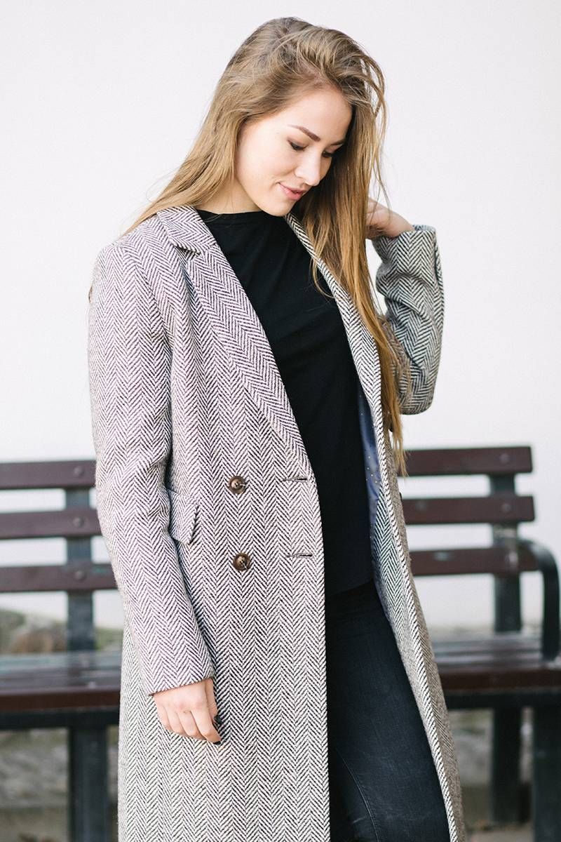 Женское пальто Gotti 172-13 серо-коричневая "елочка"