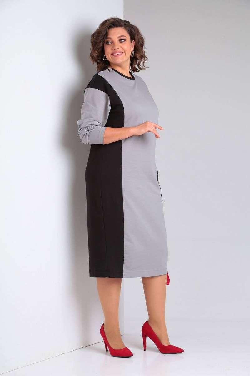 Платья LadisLine 1473 светло-серый+черный
