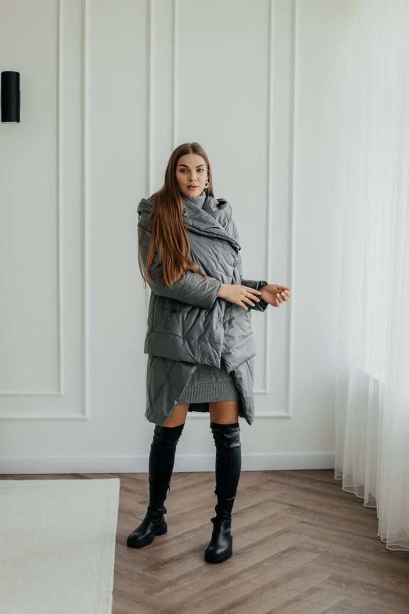 Женское пальто Стильная леди М-661 серый