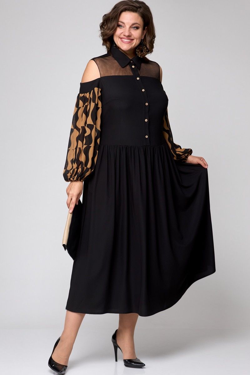 Платья EVA GRANT 7216 черный+коричневый