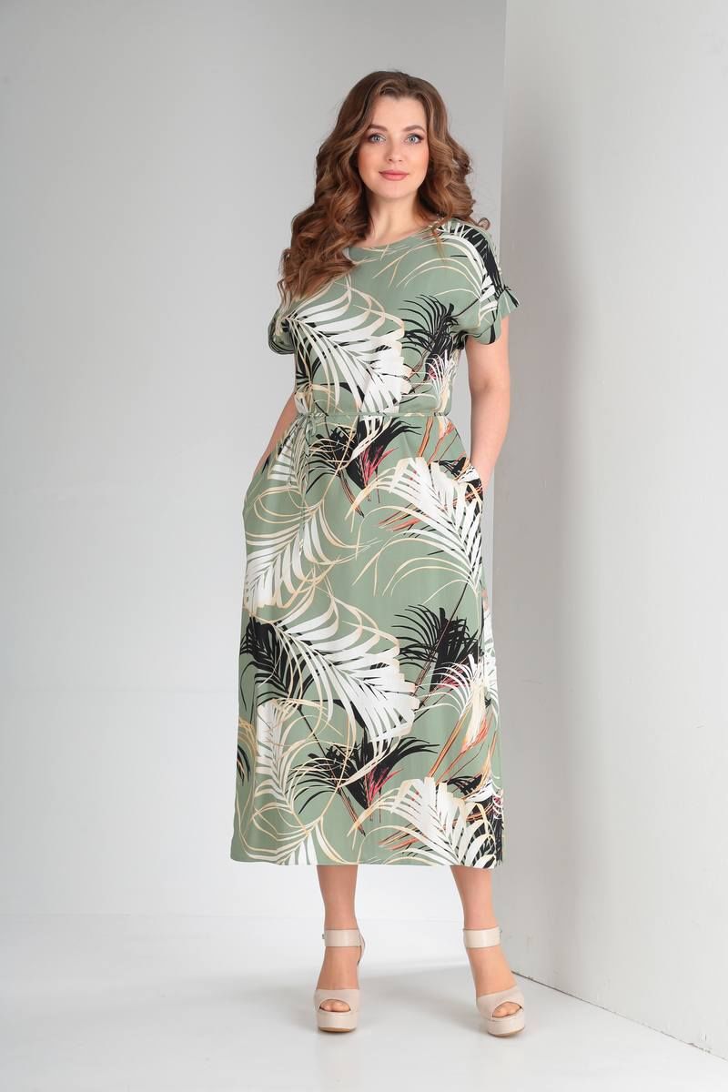 Платье с поясом TVIN 8038 тропические_листья