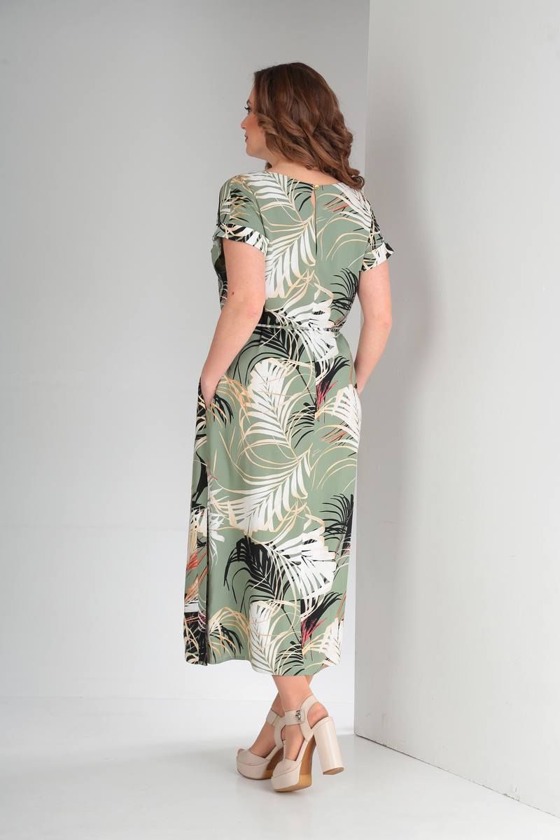 Платье с поясом TVIN 8038 тропические_листья