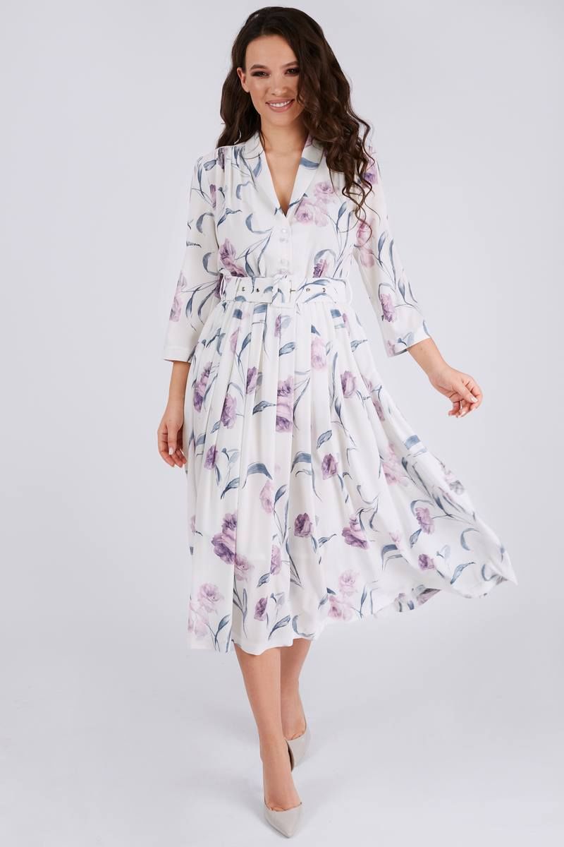 Платье с поясом Teffi Style L-1425 ловандовы_розы