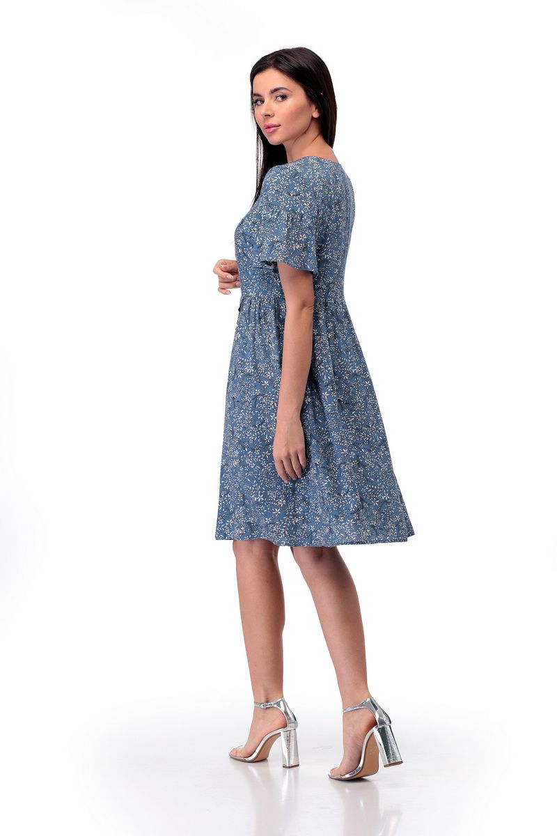 Платье Мишель стиль 776 голубой+цветы