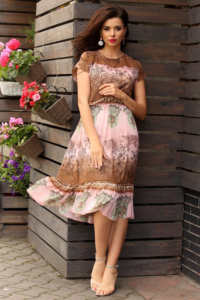 Платья Мода Юрс 2557 розовый-коричневый