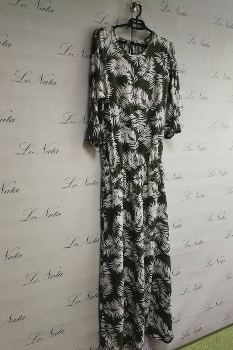 Платье LeNata 11130 белые-листья-на-зеленом