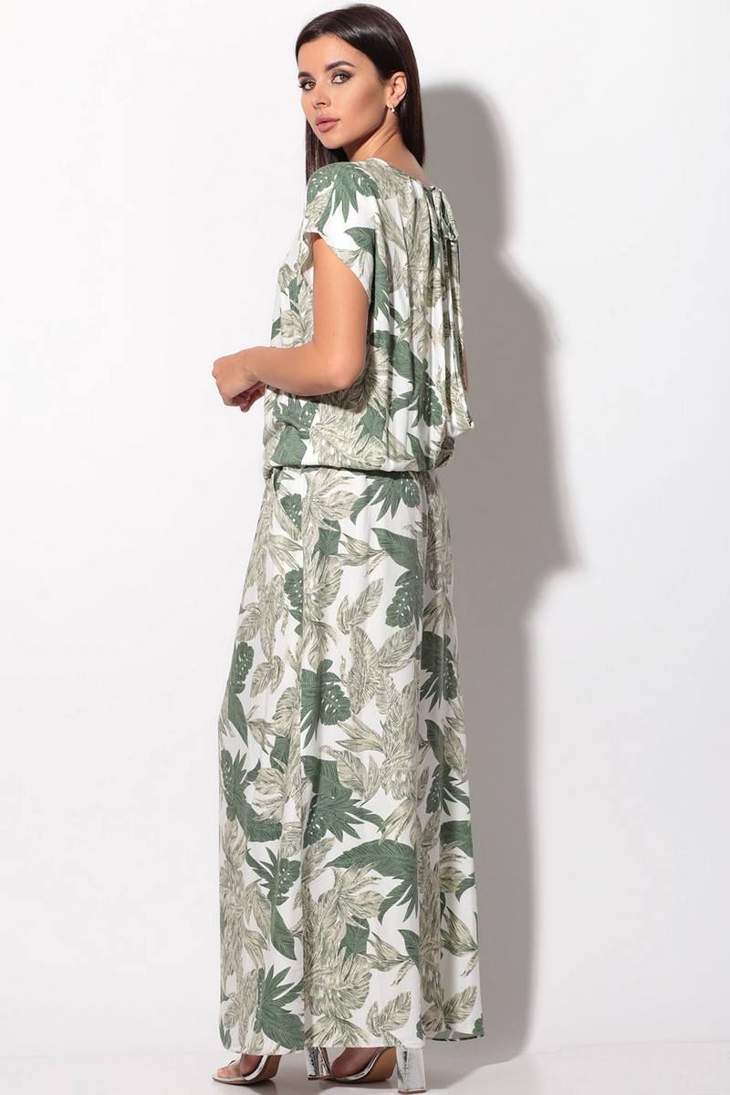 Платье LeNata 12130 листья-на-молочном