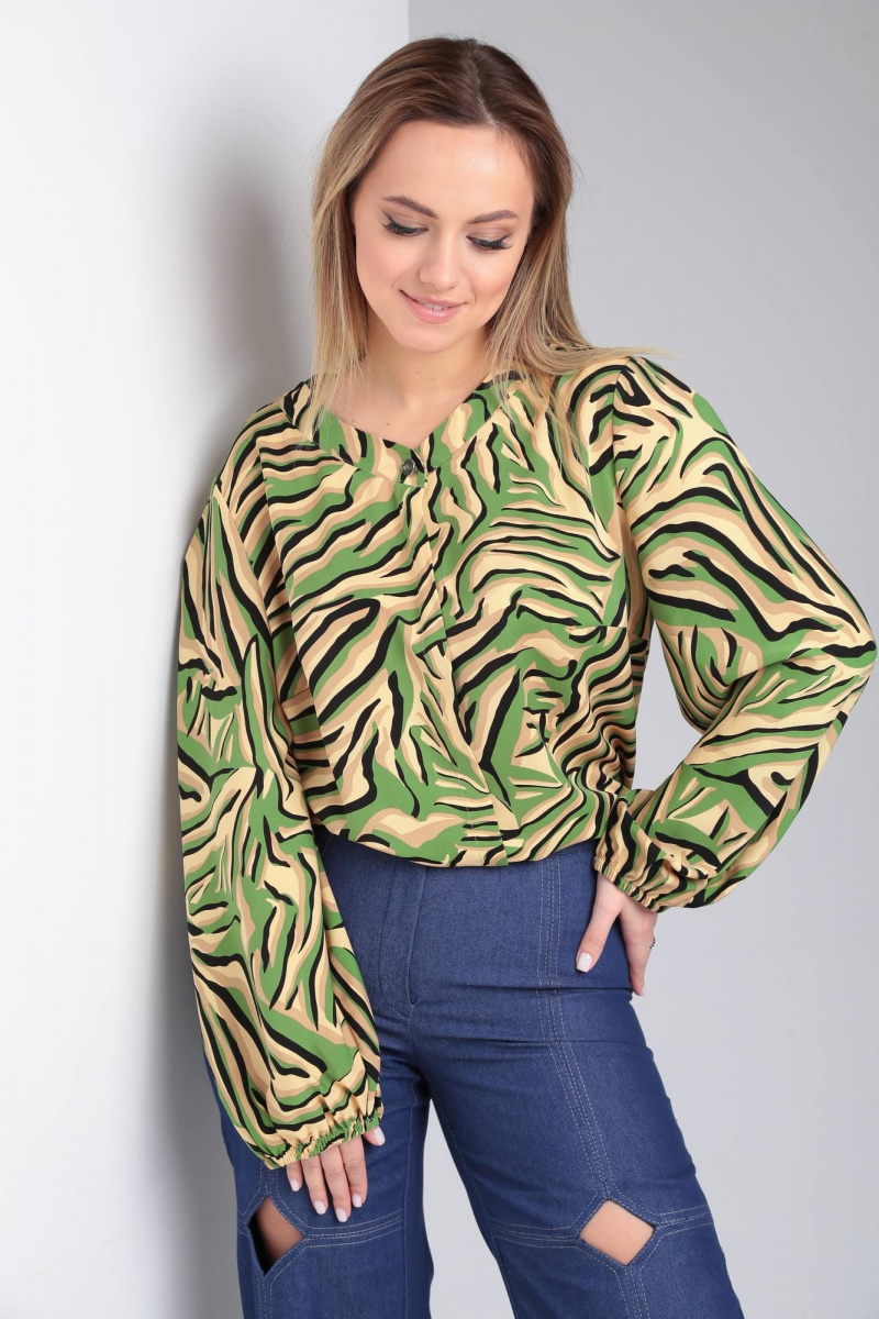 Блузы Viola Style 1183 бежевый/зеленый