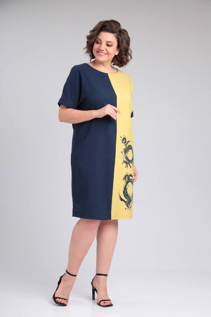 Платья LadisLine 1495 темно-синий+горчица