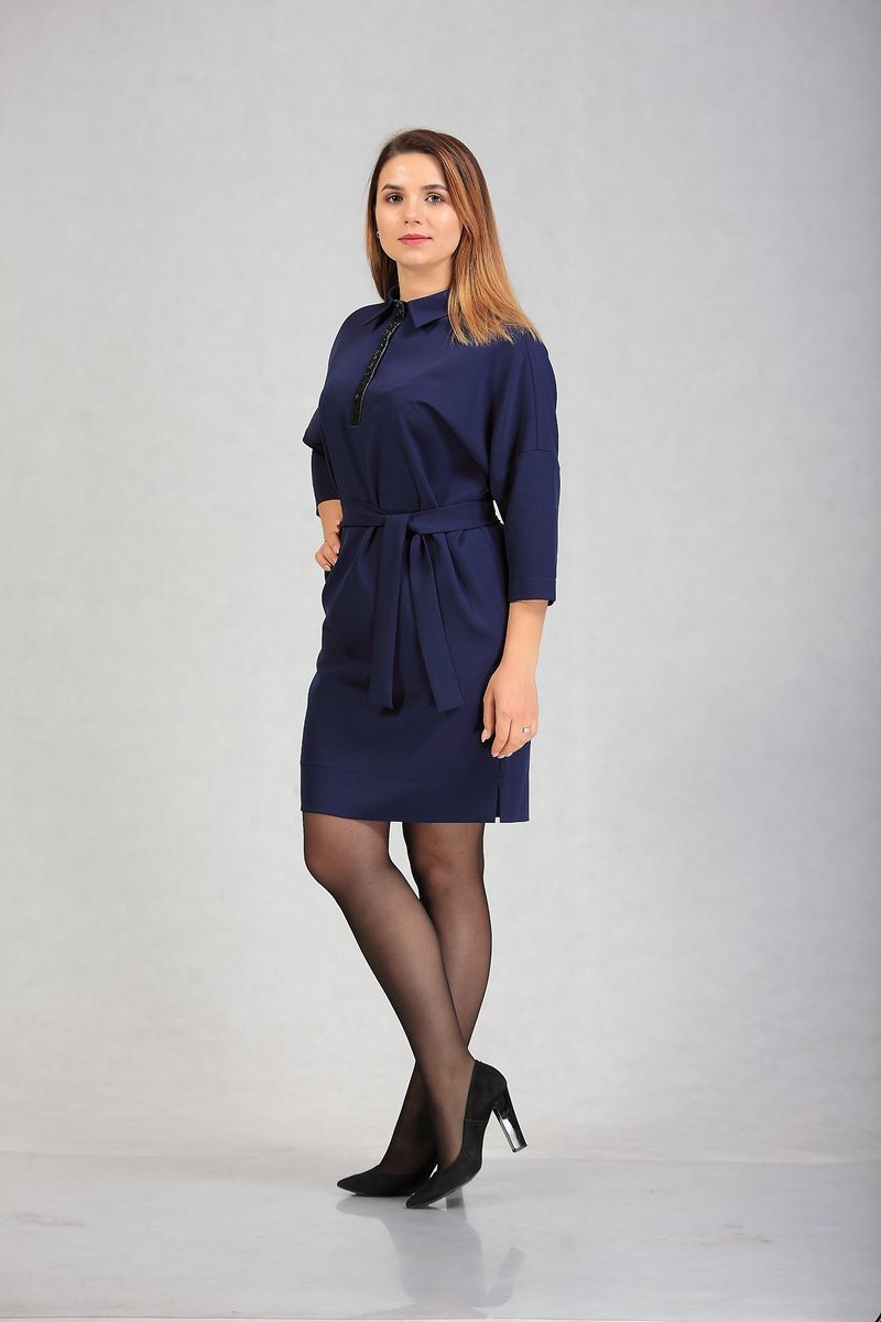 Платье с поясом LUXTEX 0119 темно-синий