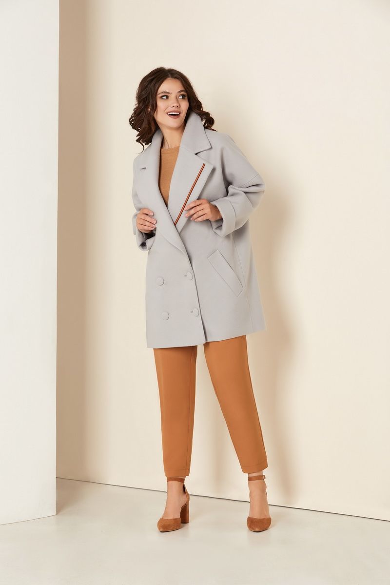 Женское пальто Andrea Style 00276 серо-голубое