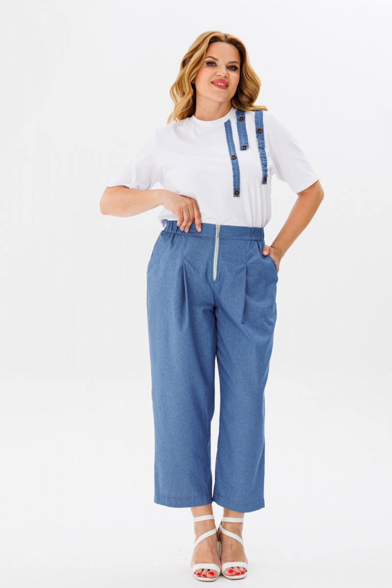 Брючный комплект Michel chic 1370 синий,белый