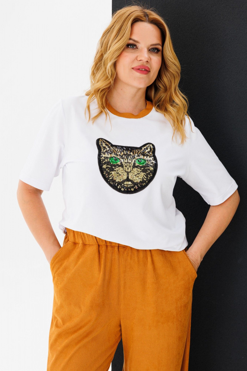 Брючный комплект Michel chic 1383 белый,рыжий
