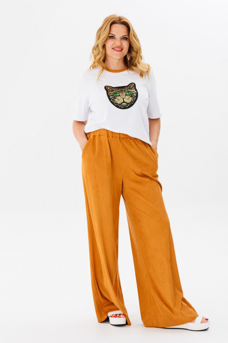 Брючный комплект Michel chic 1383 белый,рыжий