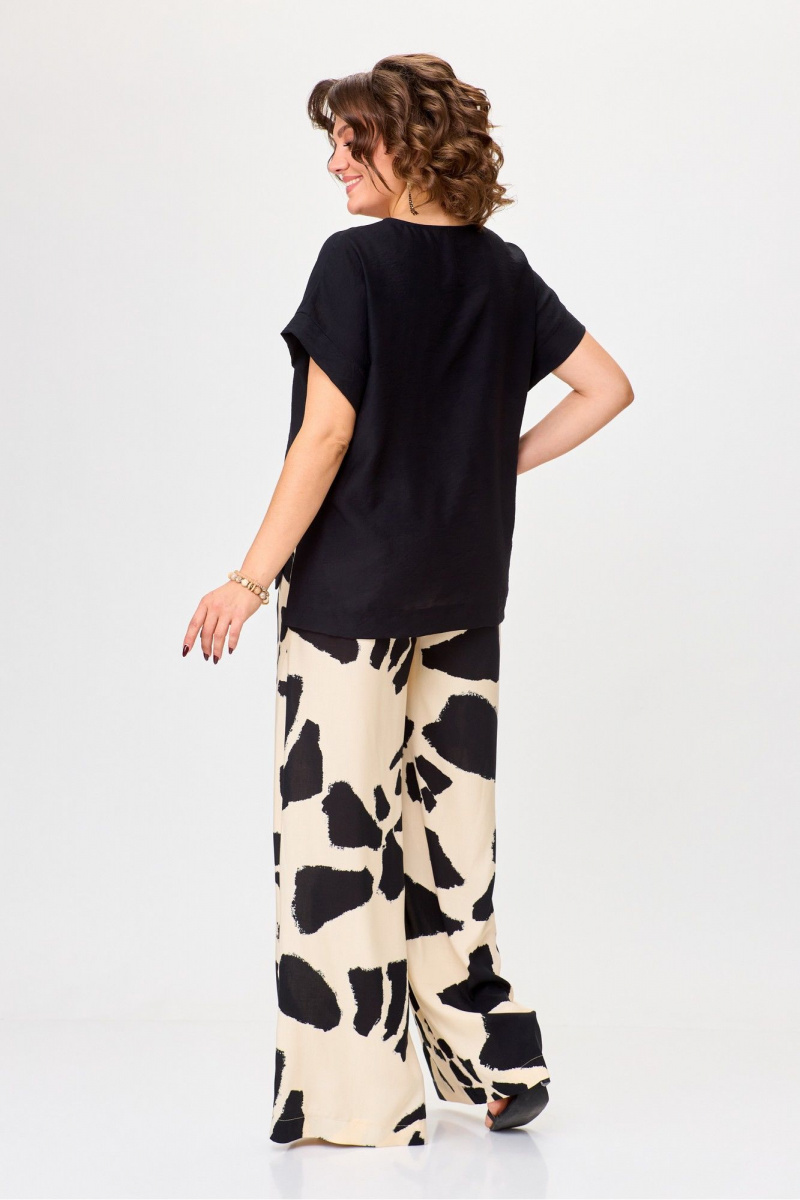 Брючный комплект Michel chic 1384 черный,молоко