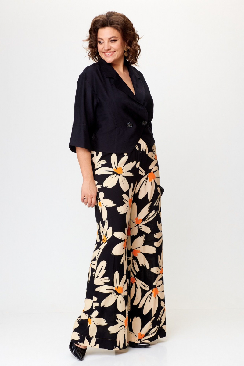 Брючный костюм Michel chic 1375 черный,ромашка